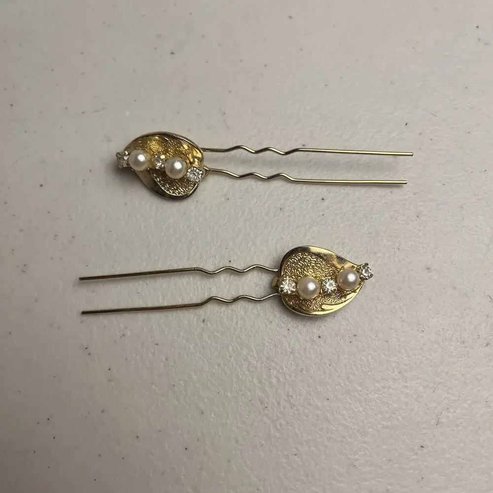 Hair Pin Stick Lot Victorian Style Filigree Ball Flower Mother Of Pearl 6 Pieces